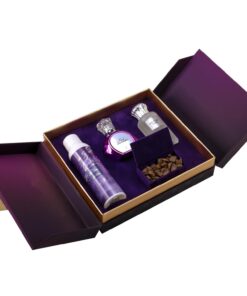 Ihdaa Khaas Gift Set by Ahmed Al Maghribi featuring Oud Lavender, Couture Noir, Oud Lavender Air Freshener, and Oud Arian Super