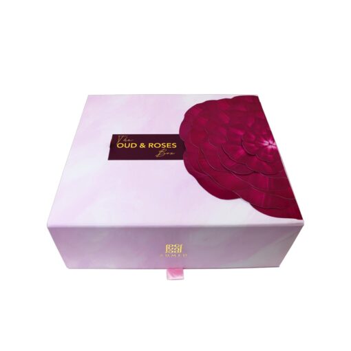 Elegant Oud and Rose fragrance gift set in decorative packaging