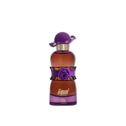 Elegant bottle of NISWAH by Ahmed Al Maghribi – a luxurious fragrance with fruity, floral, woody, and gourmand notes.