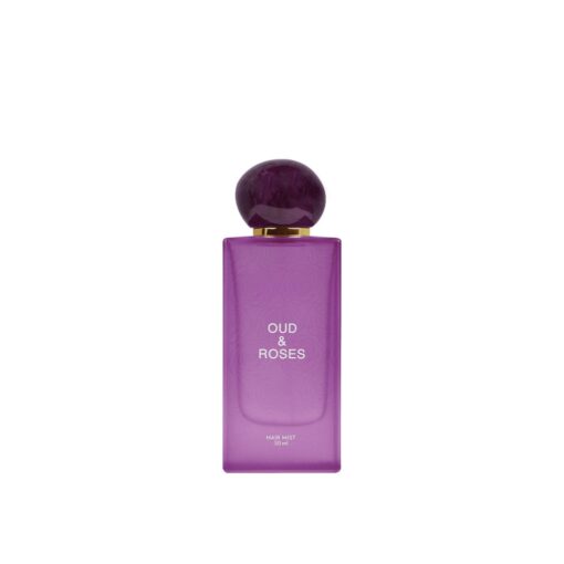 Bottle of Oud and Roses Hair Mist by Ahmed Al Maghribi with floral and oud elements