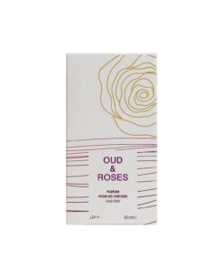 Bottle of Oud and Roses Hair Mist by Ahmed Al Maghribi with floral and oud elements