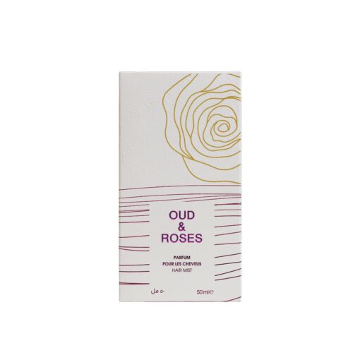 Bottle of Oud and Roses Hair Mist by Ahmed Al Maghribi with floral and oud elements